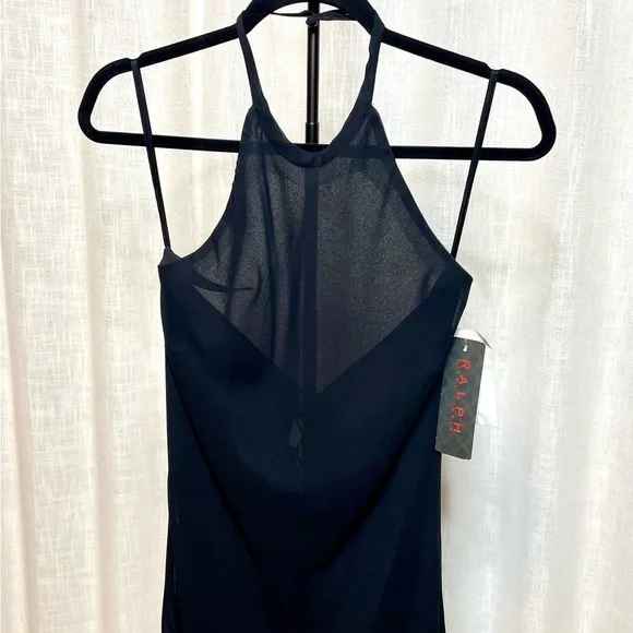 Ralph Lauren Black Sheer Halter Midi Formal Cocktail Dress - Medium - Picture 3 of 13